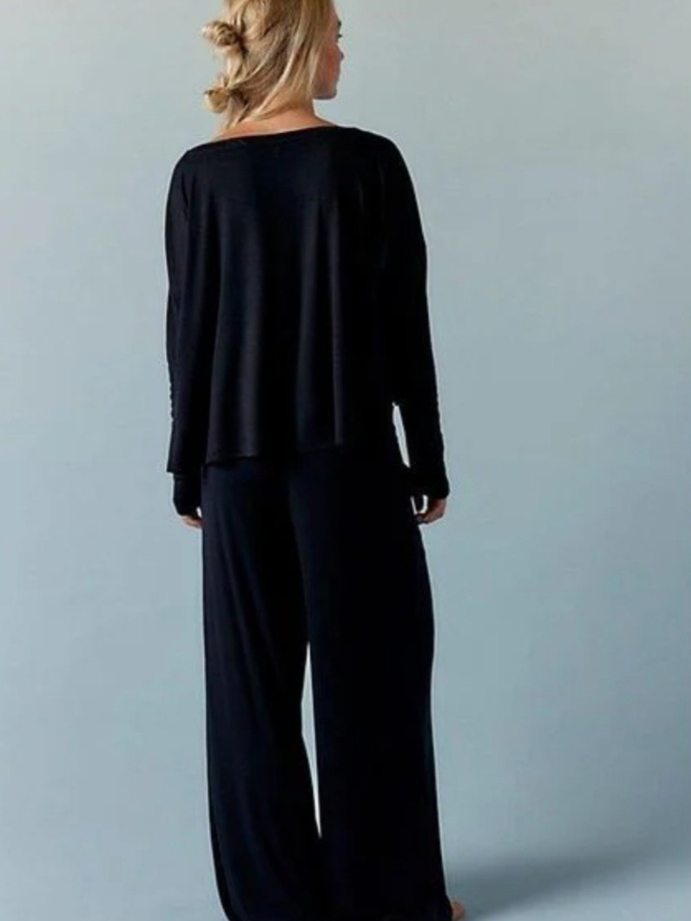 Free People Beach Imogene Ribbed Knit Set XS Black Wide Leg Lounge Boho Chic - Picture 6 of 13